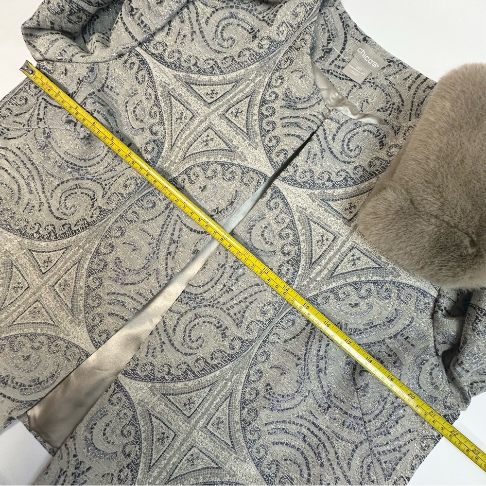 Chico's Metallic Brocade Jacket w/ Faux Fur Removable Cuffs - Picture 11 of 16